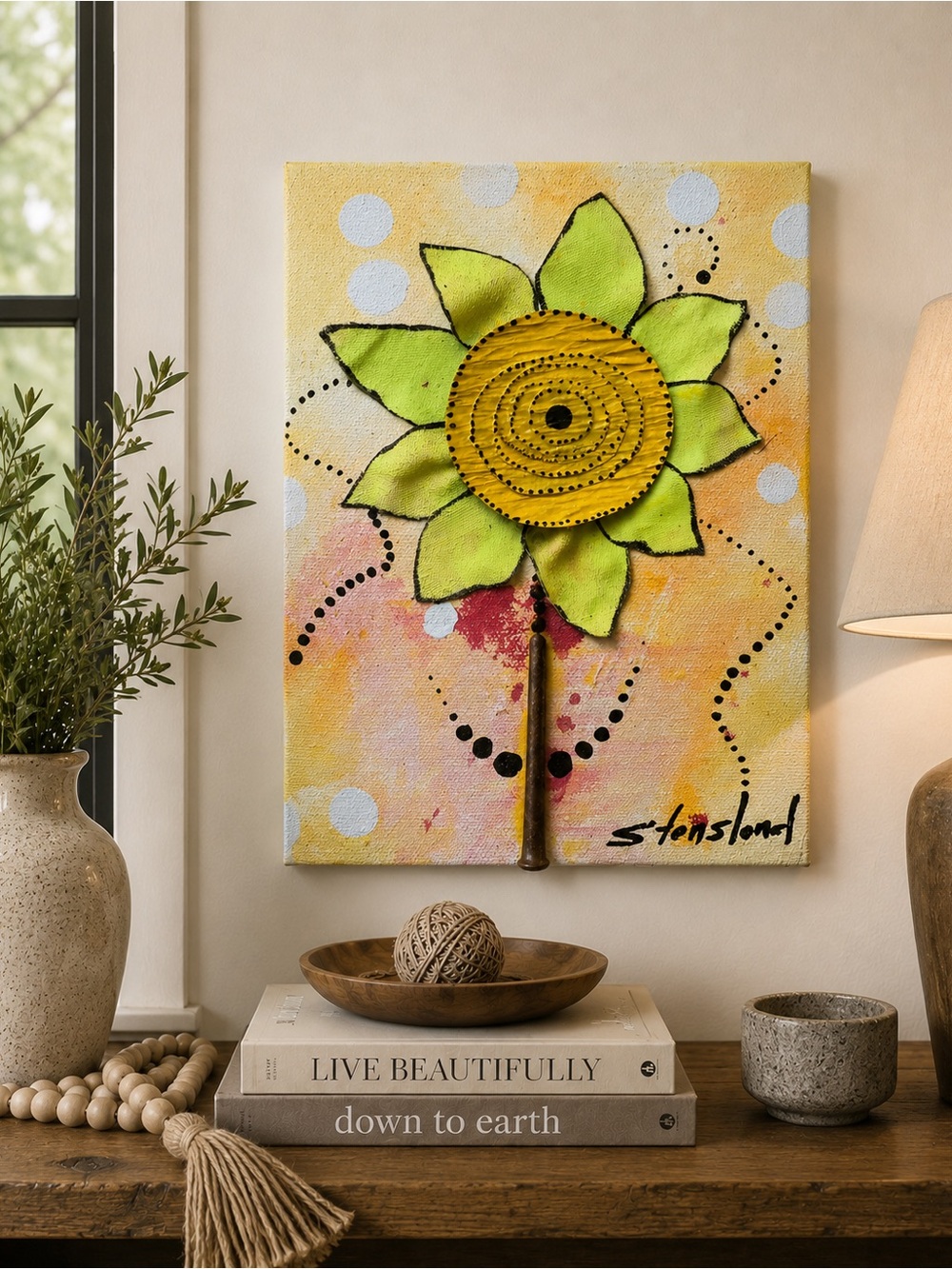 Handmade 3D Mixed Media Flower Canvas by Diane Stensland